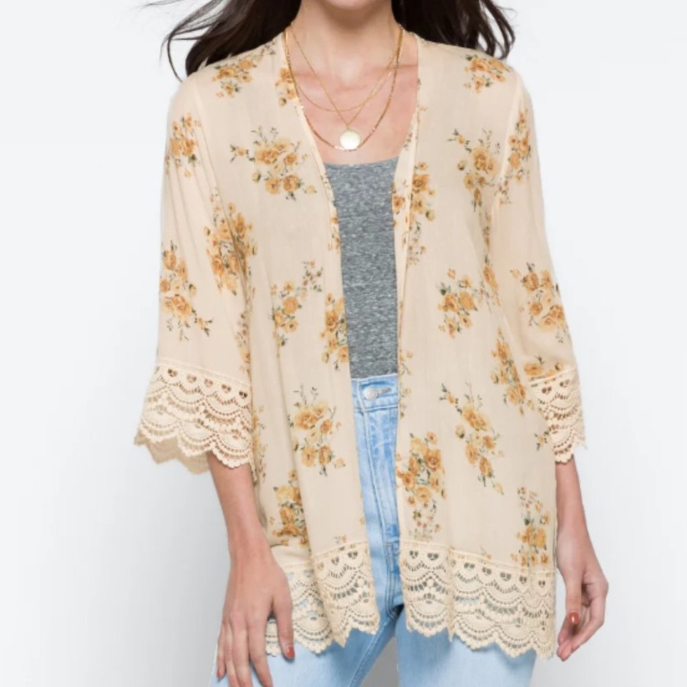 MASON & BELLE Laria Crochet Detail Open Front Woven